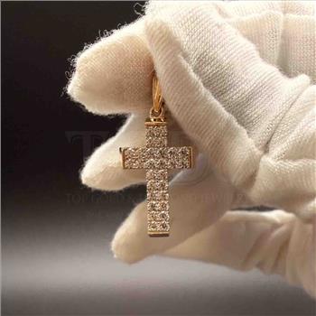 14K Two Tone Gold cubic zirconia Cross Pendant
