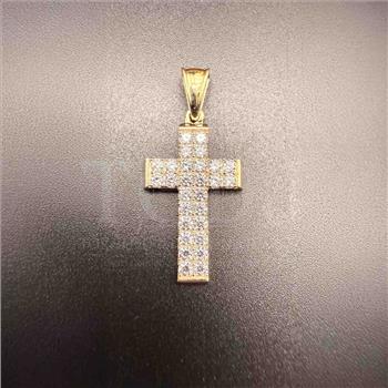 14K Two Tone Gold cubic zirconia Cross Pendant