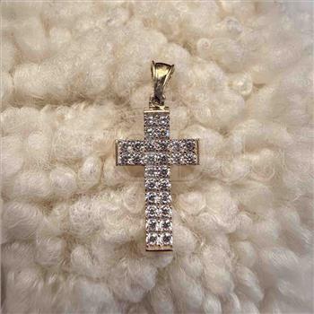 14K Two Tone Gold cubic zirconia Cross Pendant