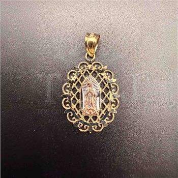 14K Tri Color Gold Religious Our Lady of Guadalupe Pendant