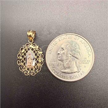 14K Tri Color Gold Religious Our Lady of Guadalupe Pendant