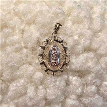14K Tri Color Gold Religious Our Lady of Guadalupe Pendant