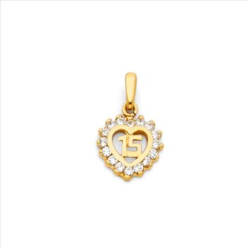 14K Yellow Gold Sweet 15 Quinceañera Heart Pendant