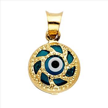 14K Yellow Gold Evil Eye Pendant - 9 mm X 9 mm