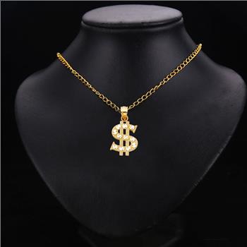 14K Yellow Gold Dollar Sign Pendant - 15 mm X 11 mm