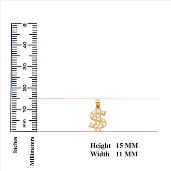 14K Yellow Gold Dollar Sign Pendant - 15 mm X 11 mm