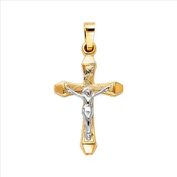 14K Yellow Gold Religious Crucifix Pendant - 21 mm X 14 mm