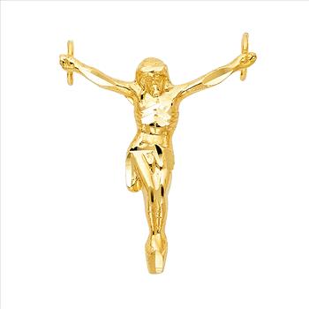 14K Yellow Gold Religious Jesus Christ Body Pendant - 32 mm X 29 mm