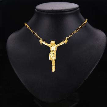 14K Yellow Gold Religious Jesus Christ Body Pendant - 32 mm X 29 mm