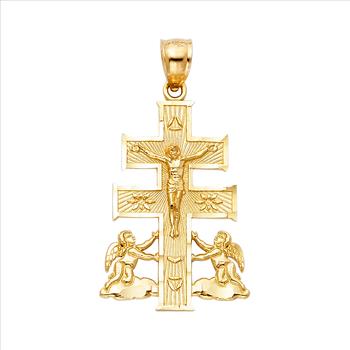 14K Yellow Gold Religious Cross of Caravaca Pendant- 27 mm X 19 mm