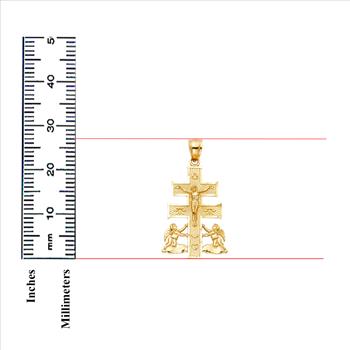 14K Yellow Gold Religious Cross of Caravaca Pendant- 27 mm X 19 mm