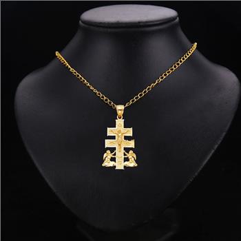 14K Yellow Gold Religious Cross of Caravaca Pendant- 27 mm X 19 mm