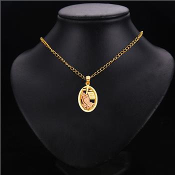 14K Two Tone White Yellow Gold Religious Praying Hands Pendant - 19 mm X 14 mm