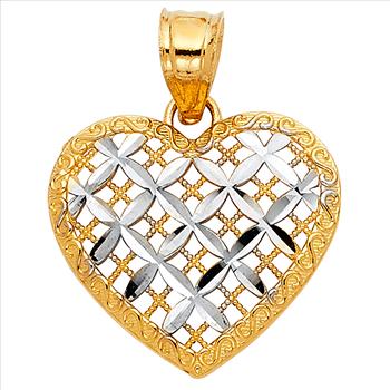 14K Two Tone Heart Pendant - 17 mm x 18 mm