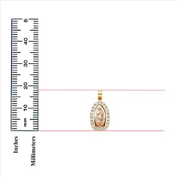 14K Tri Color Cubic Zirconia Religious Guadalupe Pendant
