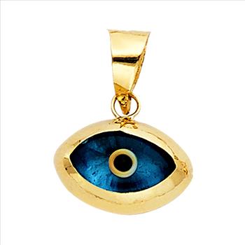 14K Yellow Gold Evil Eye Heart Pendant - 11 mm X 15 mm
