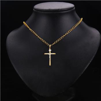 14K Two Tone Gold Hollow Round Tube Crucufix