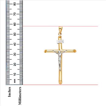 14K Two Tone Gold Hollow Round Tube Crucufix
