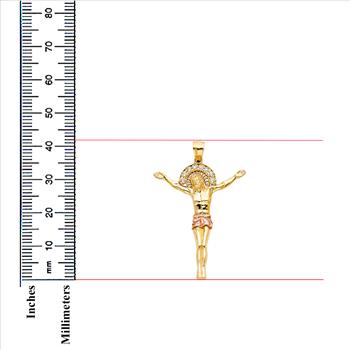 14K Two Tone White Yellow Gold Cubic zirconia Religious Jesus Christ Body Pendant