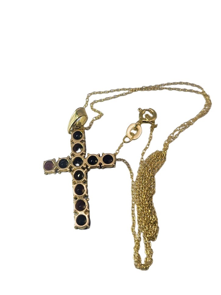 VINTAGE 18K YELLOW GOLD GENUINE CROSS PENDANT NECKLACE