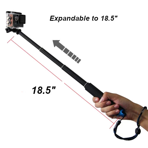 Rugged Hand Grip and Extendable Selfie Stick for GoPro and Other Action