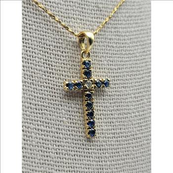 14kt Solid Gold Cross Sapphire Diamond Pendant/Necklace 
