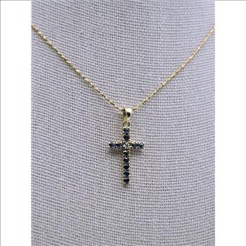 14kt Solid Gold Cross Sapphire Diamond Pendant/Necklace 