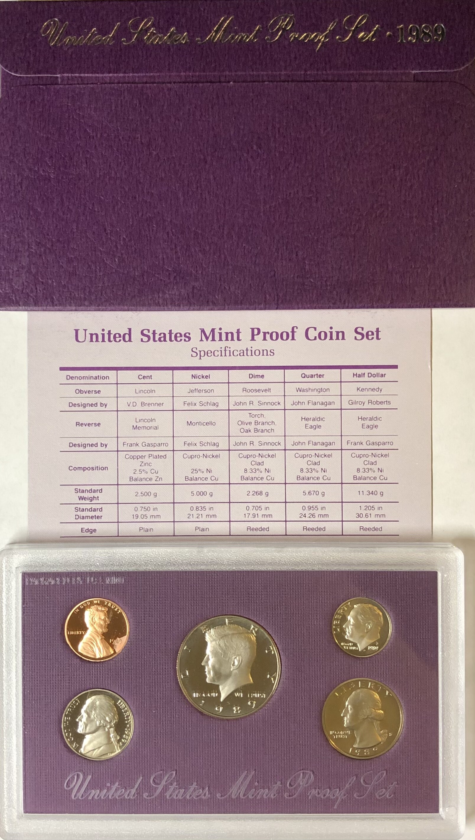 >1989S U.S. Mint Proof Set 5 Coins in Original Mint Packaging With
