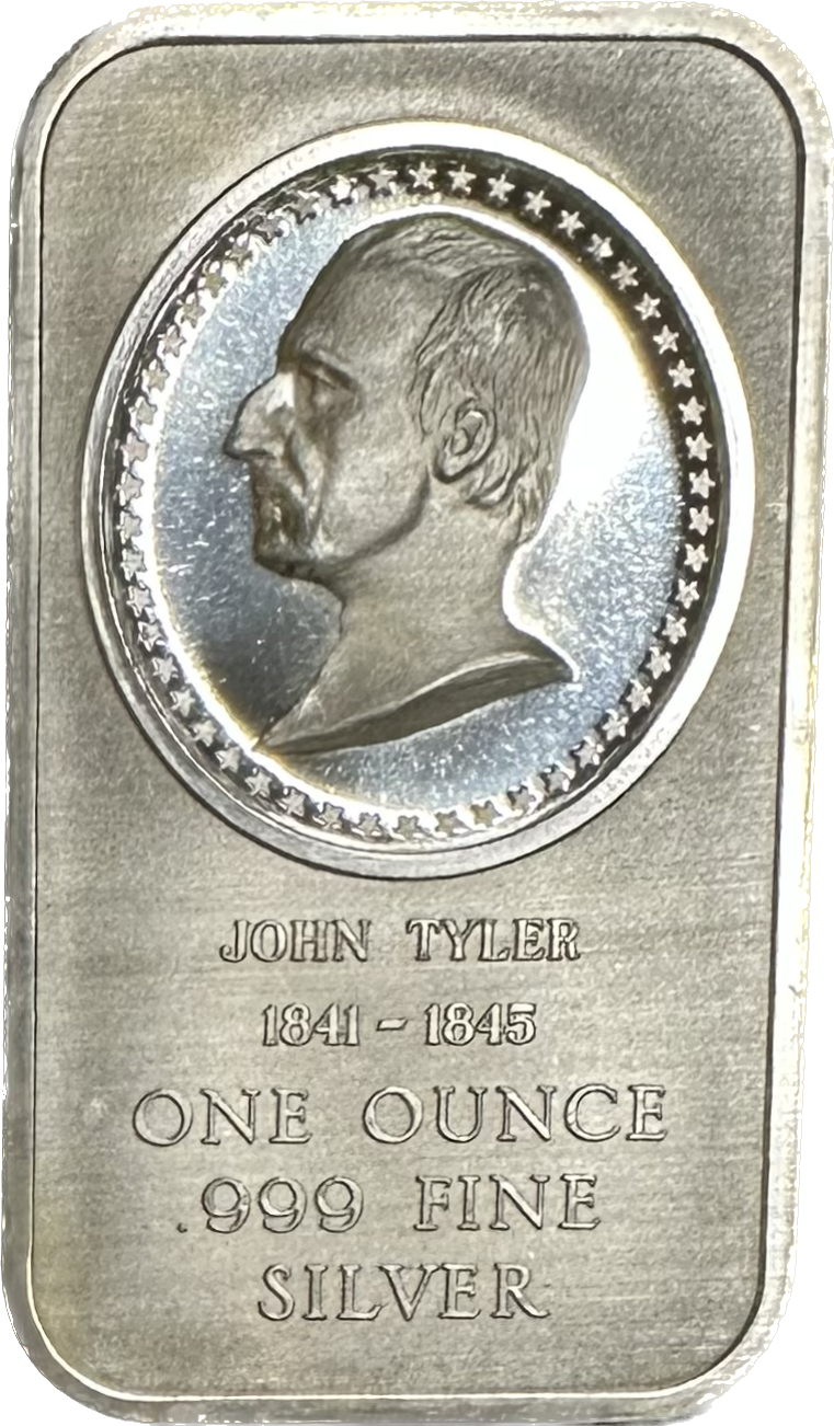 One Troy Ounce 999 Silver Value >1976 .999 Silver One Troy Ounce Bar, Madison Mint John Tyler