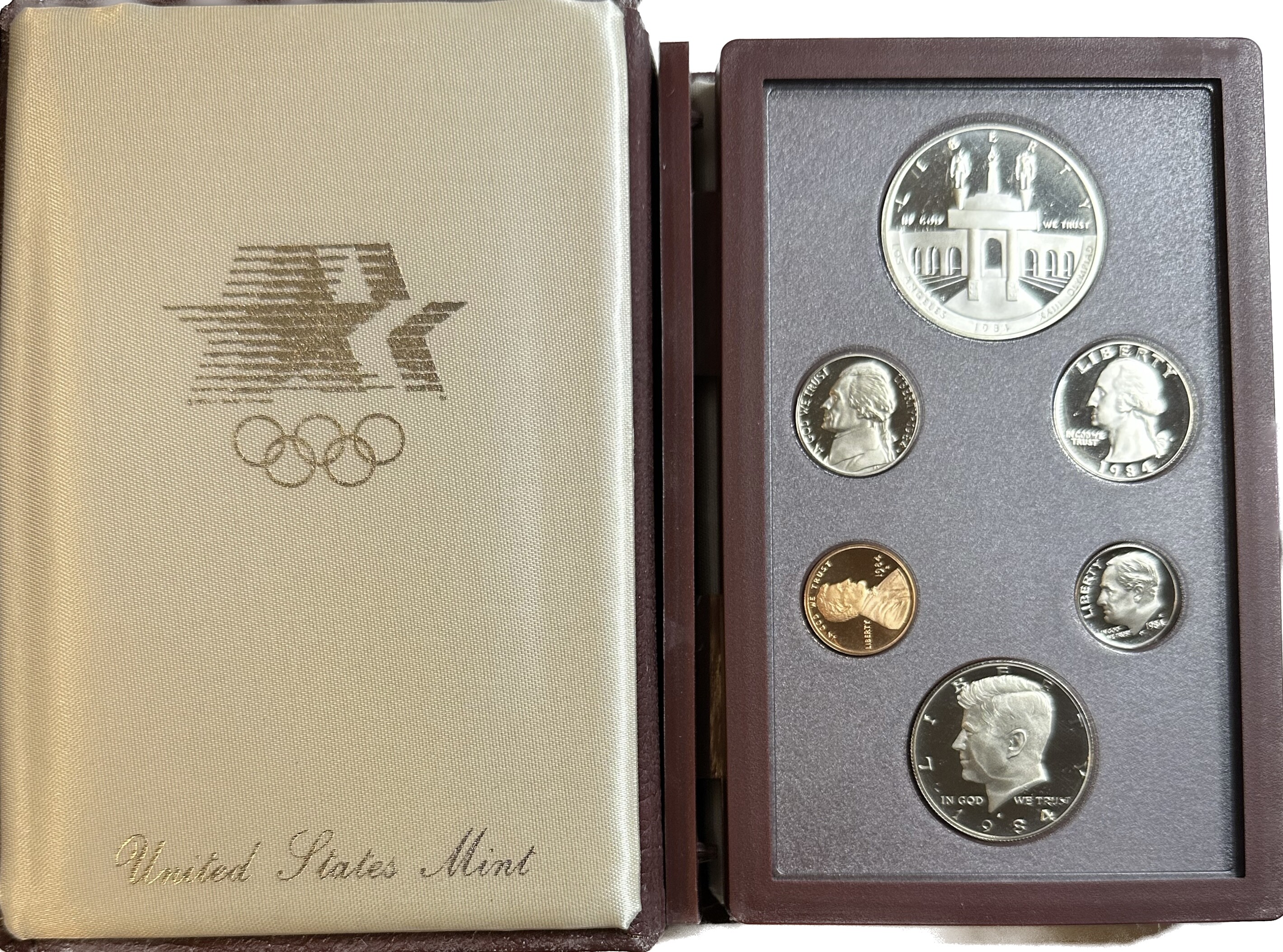 >1984S U.S. Mint Olympic Prestige Set 6 Coins Including Silver