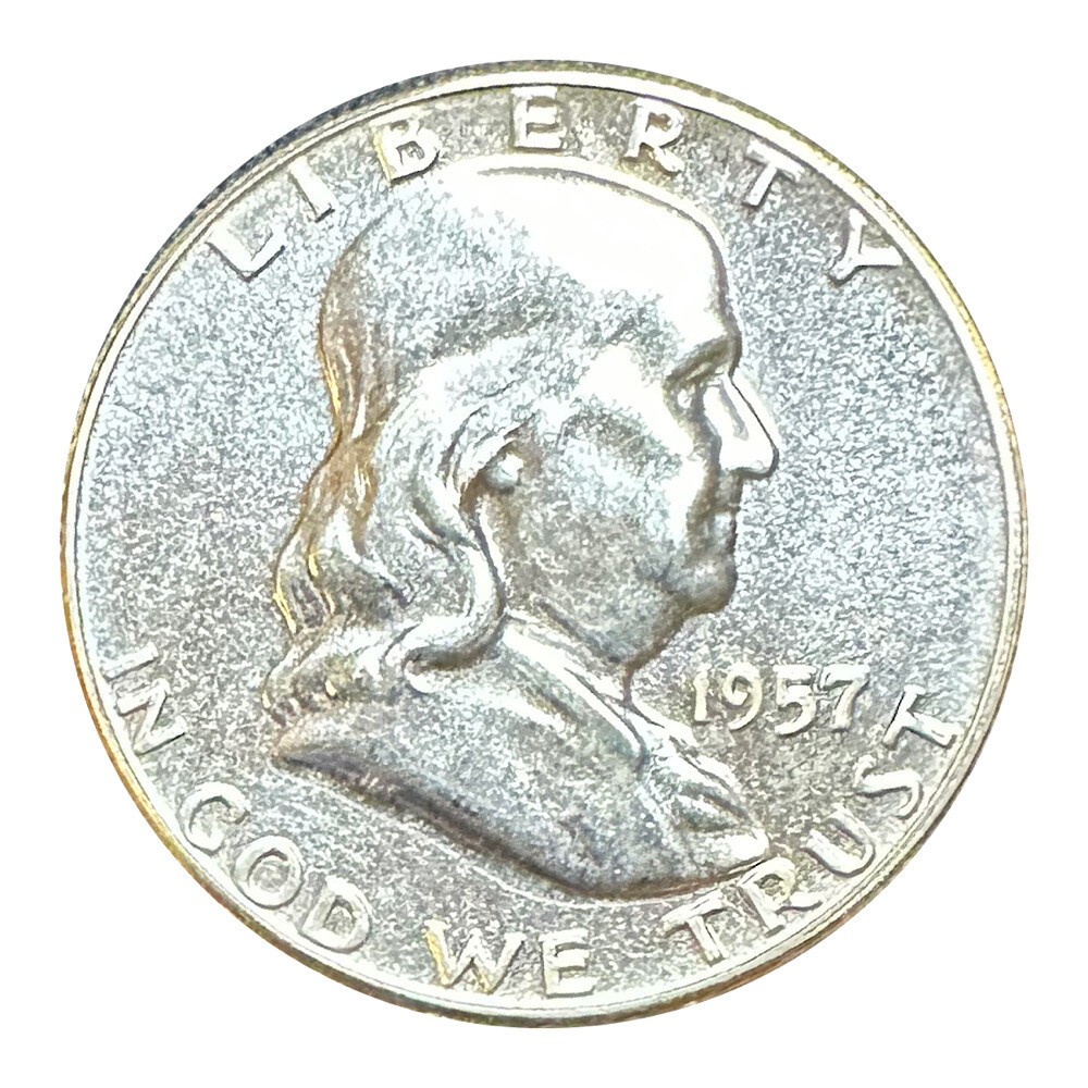 >1957 U.S. Silver Franklin Proof Half Dollar - Type 2 - 3 Feathers on ...