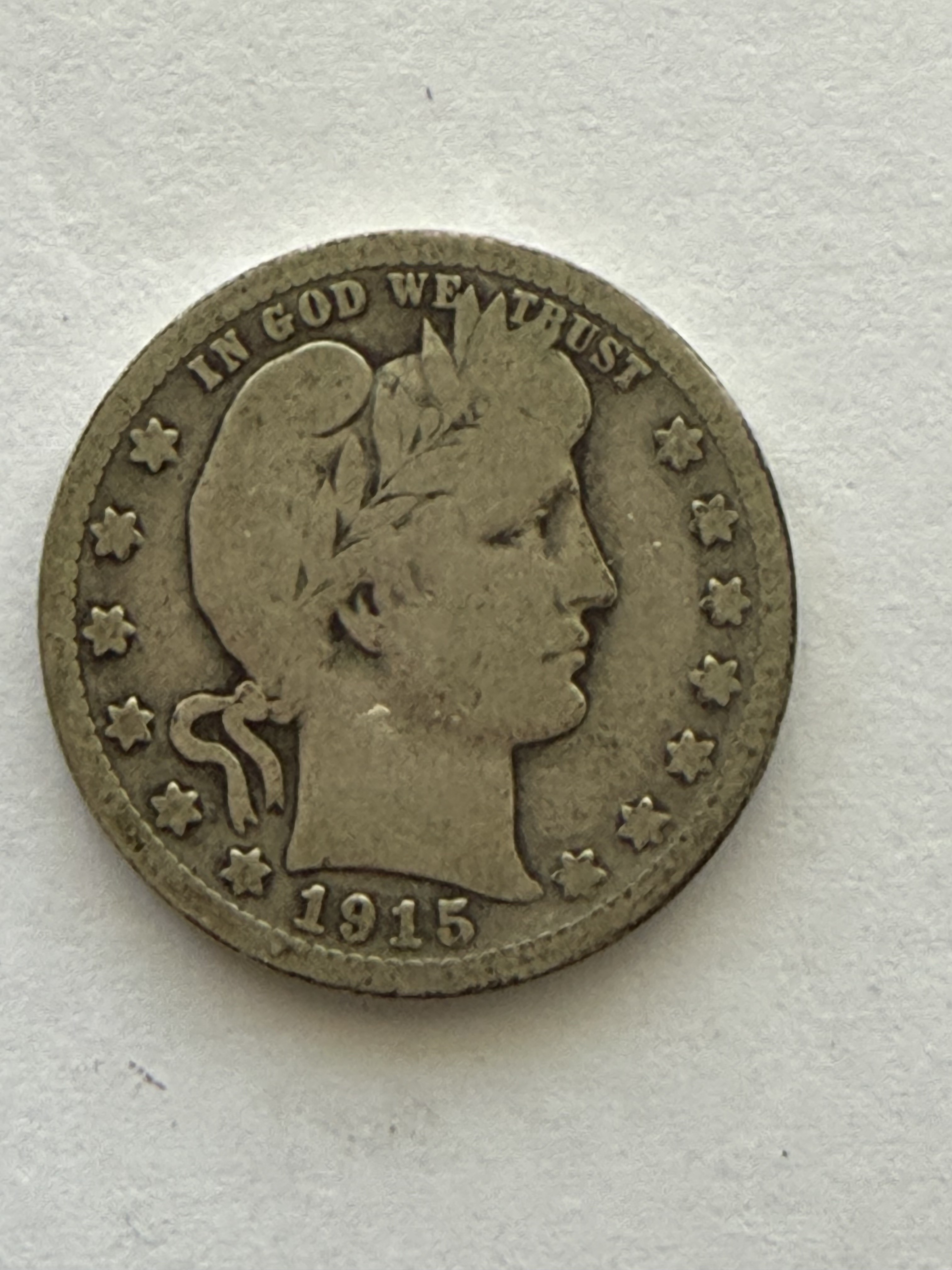 1915-D U.S. Silver Barber Quarter, 90% Silver, Nice