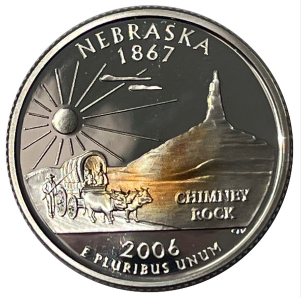 2006-S U.S. Silver Proof State Nebraska Quarter  "Chimney Rock" with Gold Toning