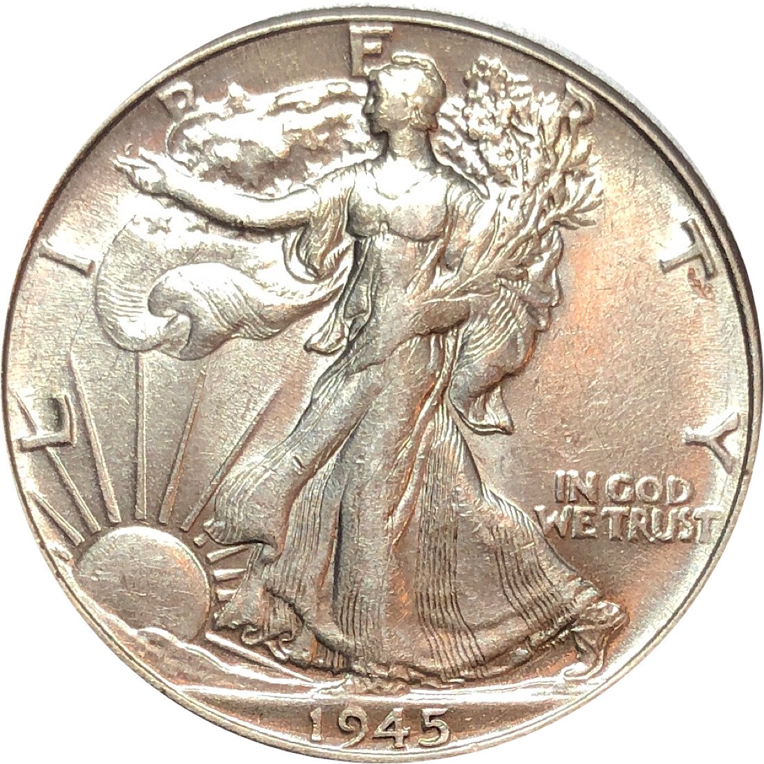 1945 US Silver Walking Liberty Half Dollar-Lustrous & Well Struck ...