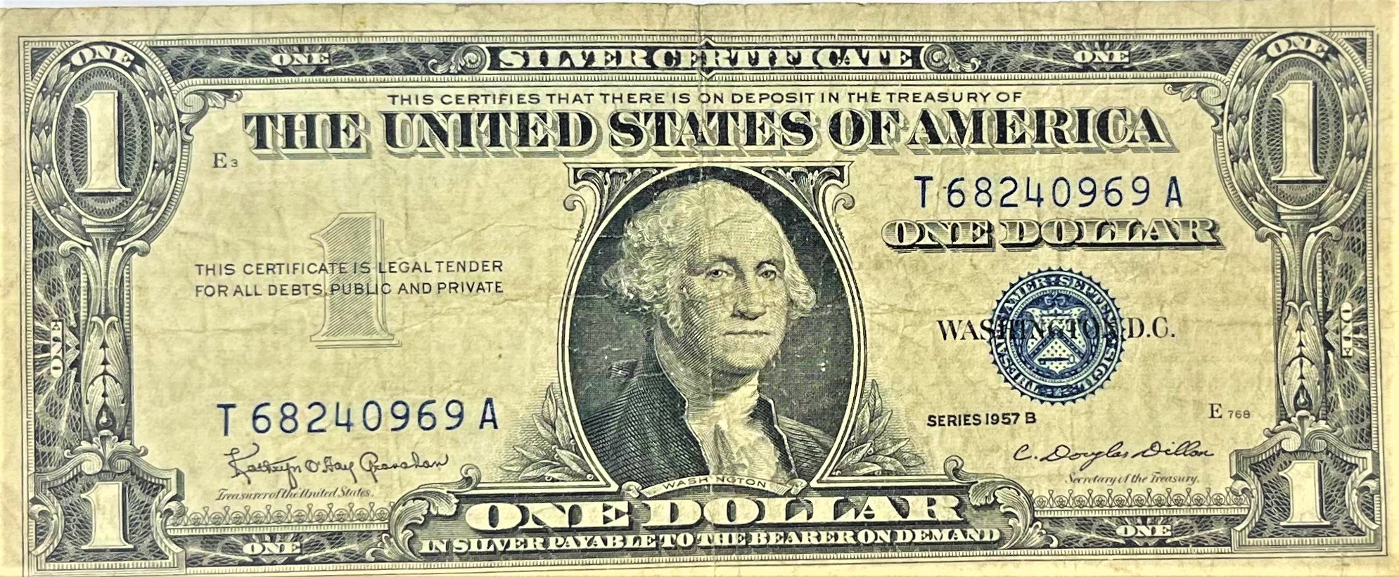 1957 B U S Silver Certificate One Dollar Bill Property Room
