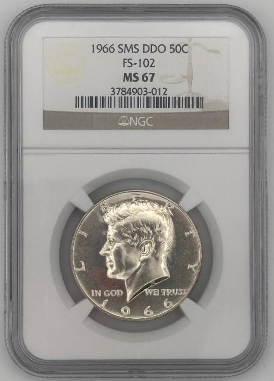 1966 SMS DDO Silver Kennedy Half Dollar Graded NGC MS67