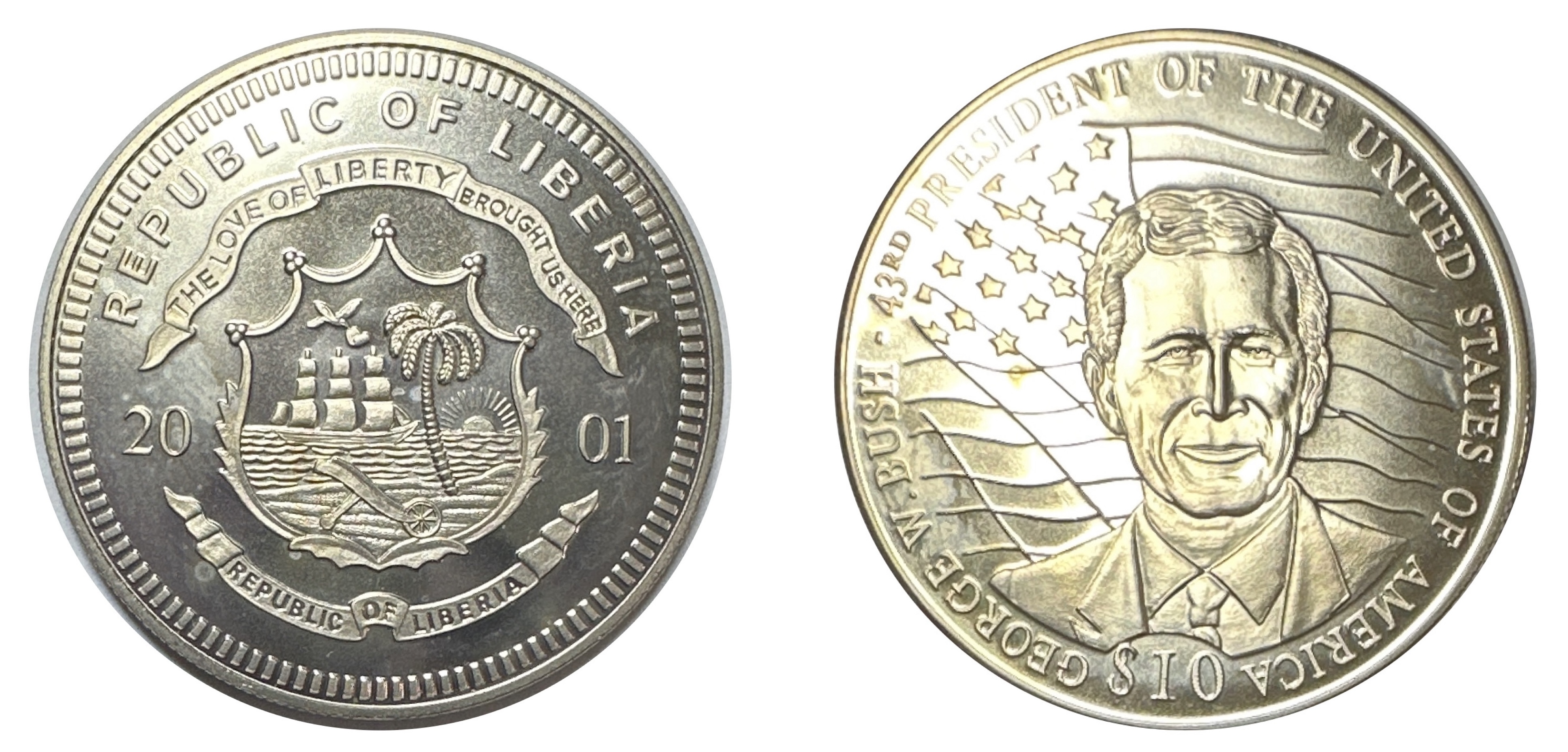 2001 Liberia $10 - George W. Bush - Uncirculated “The Presidents of the USA” #A 21956 of 50,000 Mintage