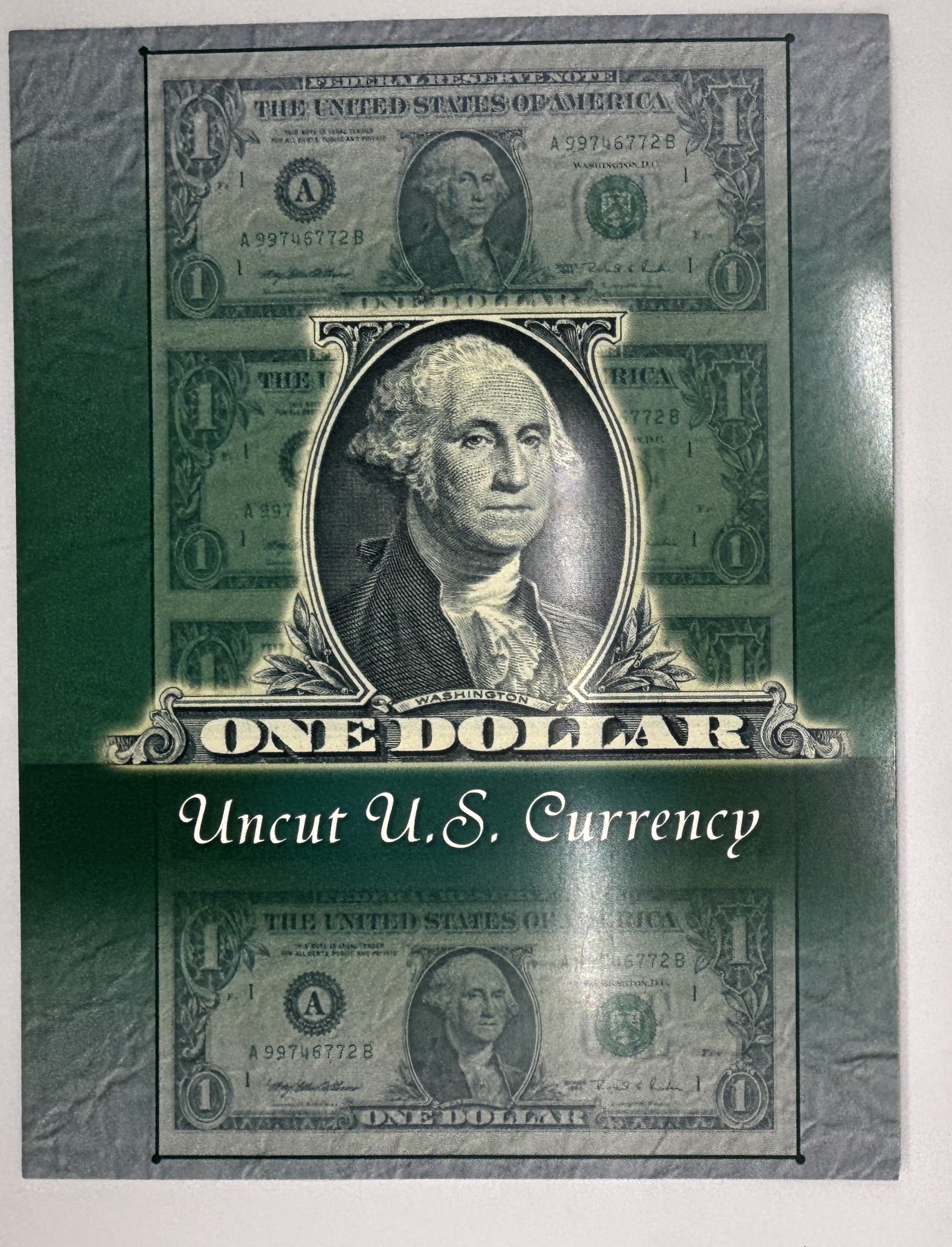Set of Uncut US Currency - 2 One Dollar ($1) Federal Reserve Notes - 2001 New York