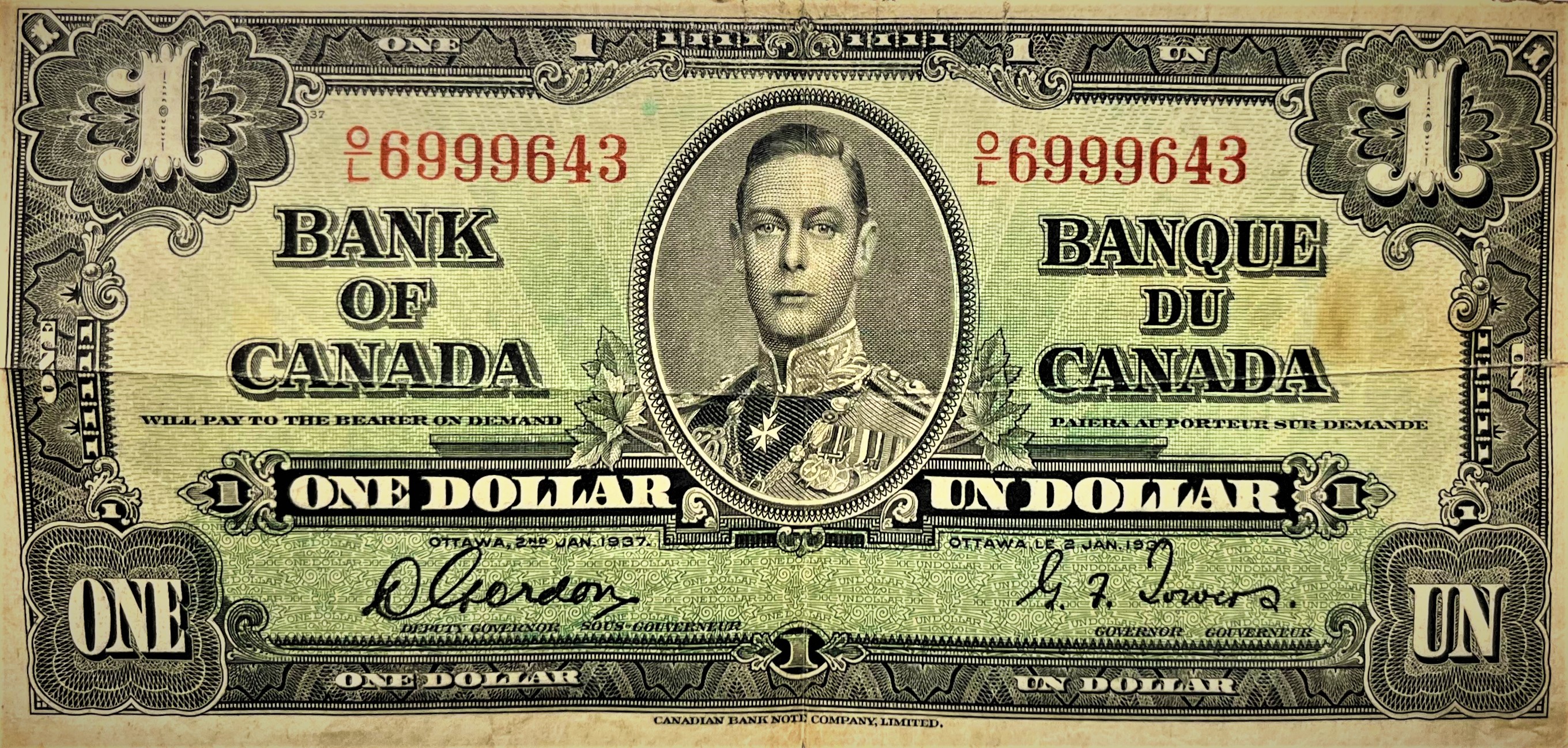 1937-ottawa-canada-one-dollar-currency-note-average-collector-grade