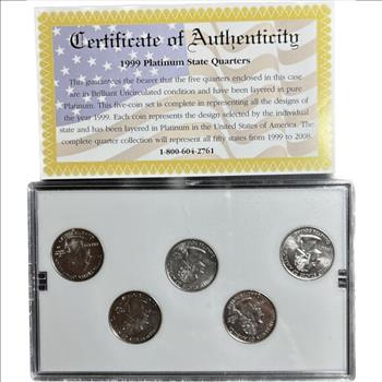 . 1999-P U.S. Platinum Edition State Quarter Collection - 5 Platinum Layered Quarters with COA
