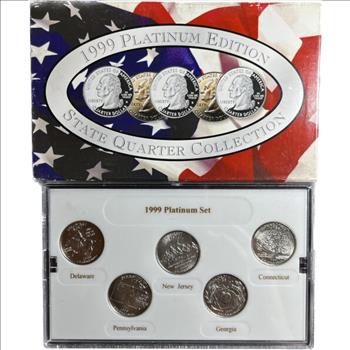 . 1999-P U.S. Platinum Edition State Quarter Collection - 5 Platinum Layered Quarters with COA
