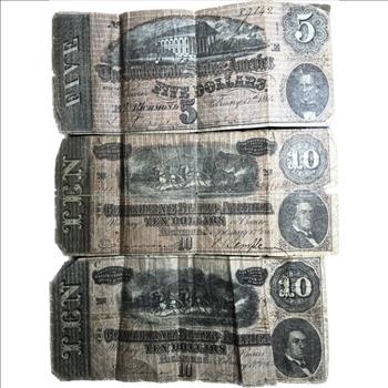 * 1864 Confederate Replica Notes - Five & Ten (2) Dollar Notes - Set of ...
