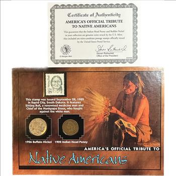 >Morgan Mint - America's Official Tribute to Native Americans - 1926 Buffalo Nickel and 1902 Indian Head Cent W/COA