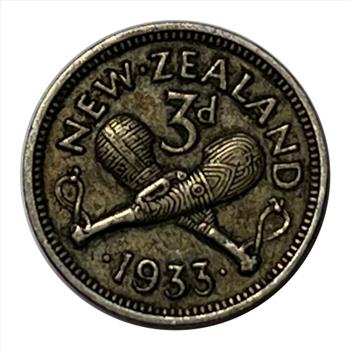 * 1933 New Zealand Silver 3 Pence Coin