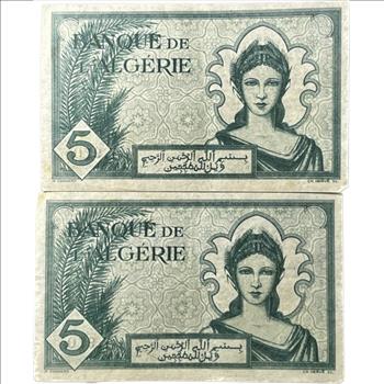 * 1942 France Cinq (5) Francs Notes - Set of 2 in Old Envelope