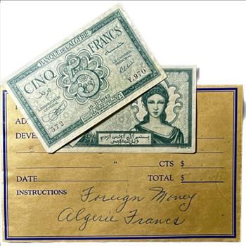 * 1942 France Cinq (5) Francs Notes - Set of 2 in Old Envelope