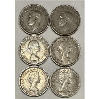 >(6) Great Britain Sixpence Coins - A Pocket Full of Sixpence!  1950, 1951, 1955, 1956, 1963 and 1964