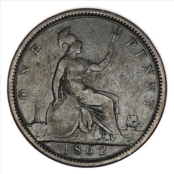 >1862 Great Britain Queen Victoria Bronze One Penny Coin