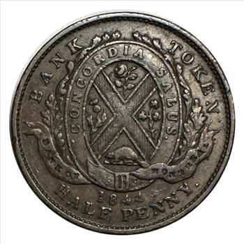 >1844 Canada Half Penny - Bank of Montreal Bank Token - Well Struck!