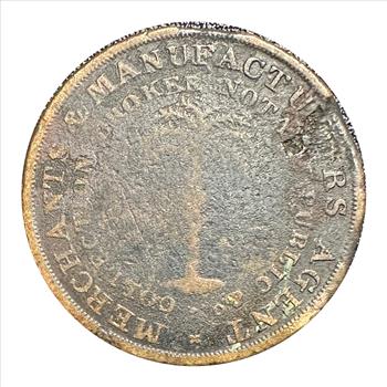 >1846 W. W. Wilbur Slave Auction Merchant Token - Charleston South Carolina - Reverse Type A (Thin Tree) Rare!